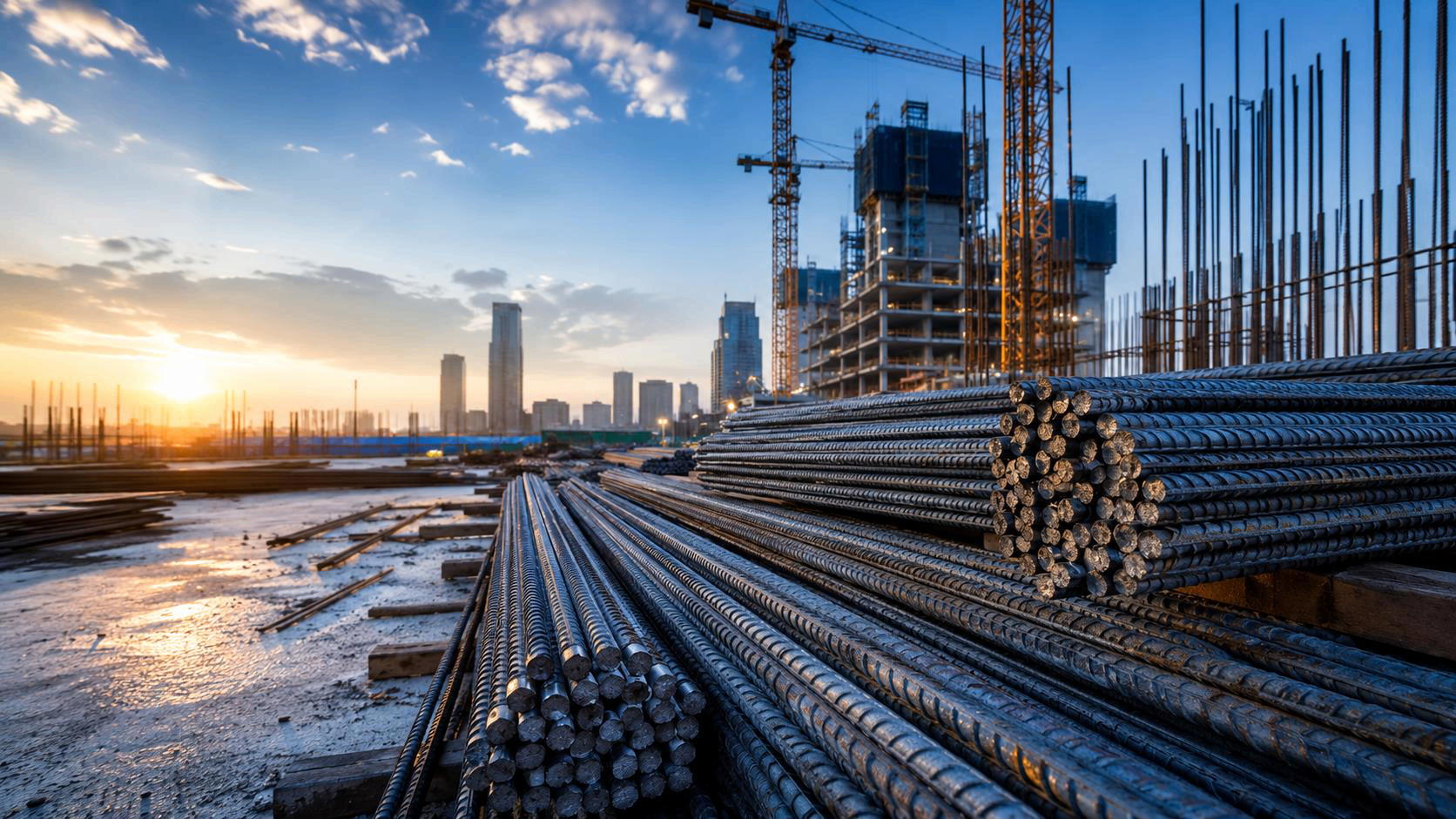 Steel rebar construction site